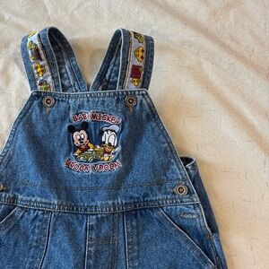 Vintage Disney Baby Mickey Denim Overalls with Donald Duck and Cars